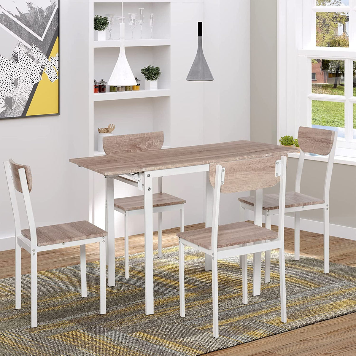 5-Piece Extendable Rectangular Dining Table Set with 4 Chairs U624