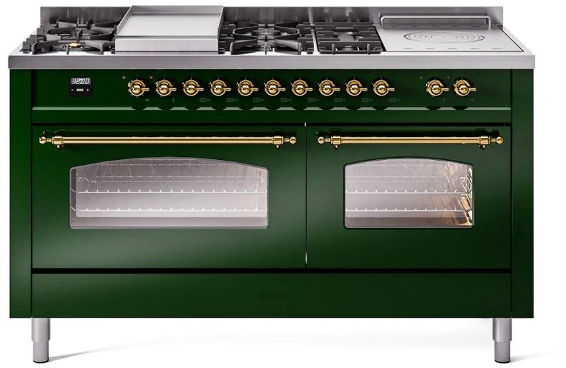 60 Dual Fuel Natural Gas Range Emerald Green Brass Trim M925911