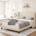 King Bed Frame with Wing-Back Button Tufted Upholstered Headboard R580527