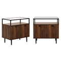Glass Top Two-Door Nightstand Set of 2 Dark Walnut Y42140