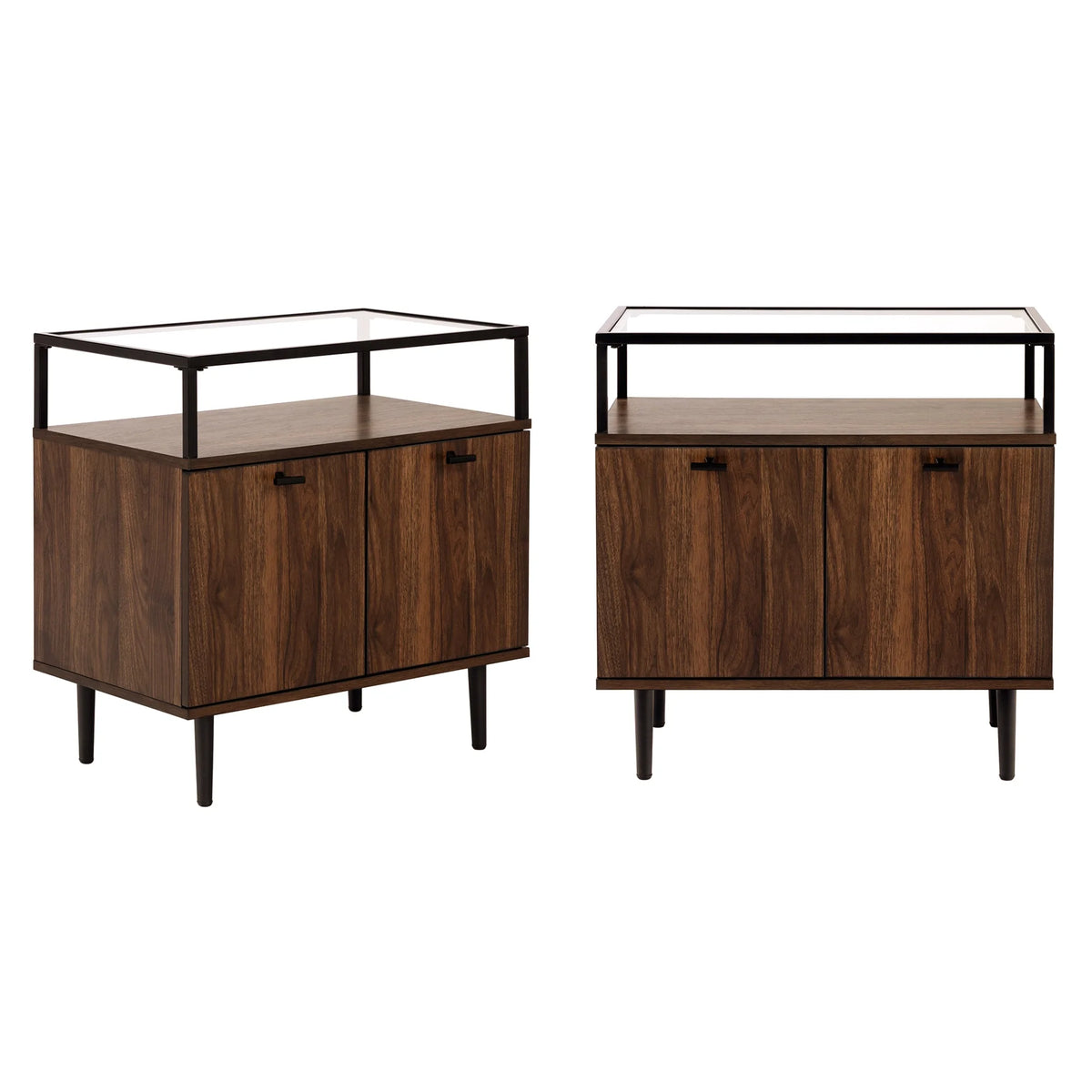 Glass Top Two-Door Nightstand Set of 2 Dark Walnut Y42140
