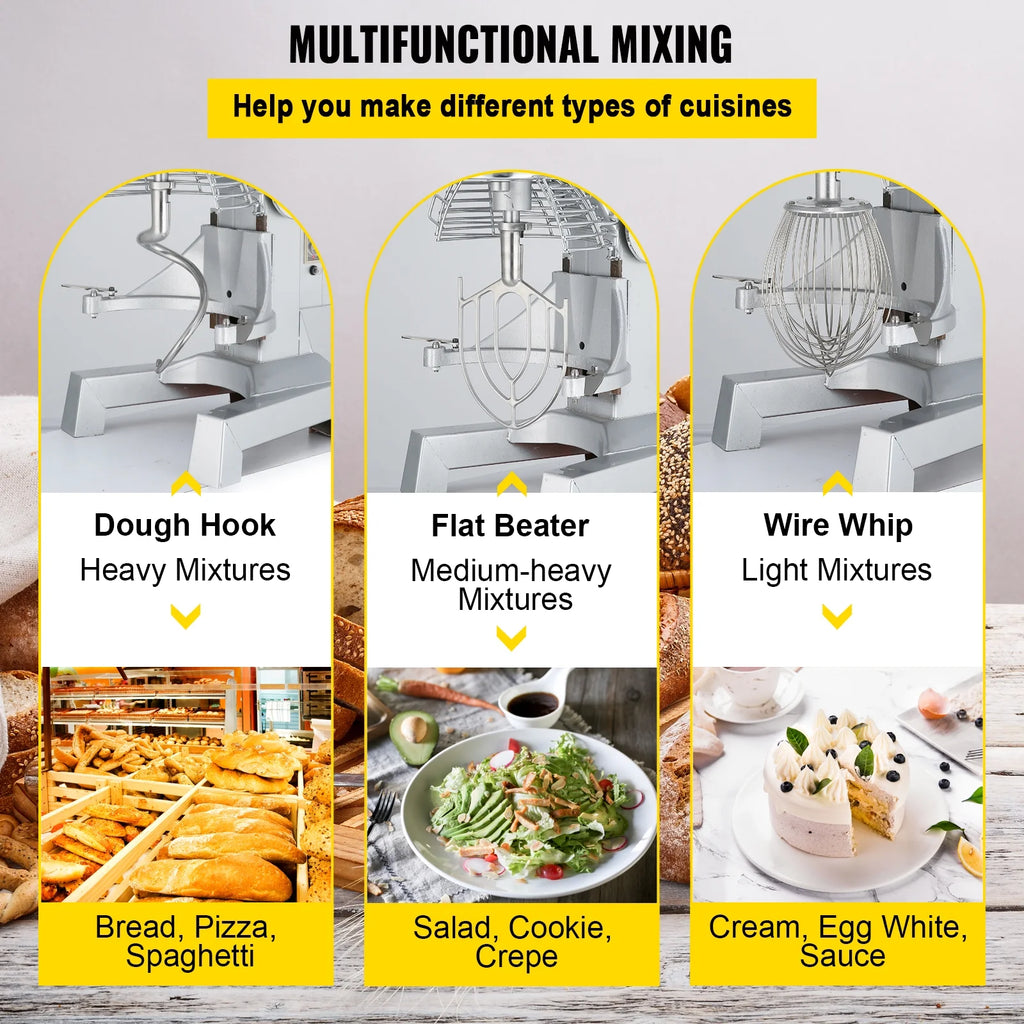 Commercial Food Mixer 20Qt 750W 3 Speeds Stainless Steel Bowl B75335