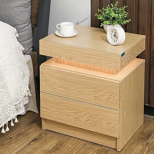 White LED Nightstand with 2 High Gloss Drawers D37912