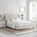 Cream White Tufted Linen Twin Size Bed Frame O47953