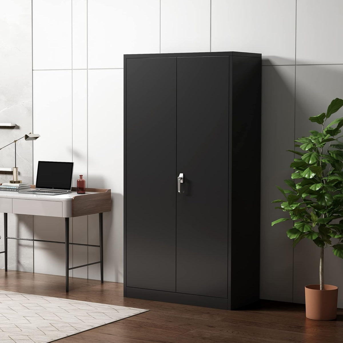 72 Inches Black Metal Storage Cabinet with Shelves I975172