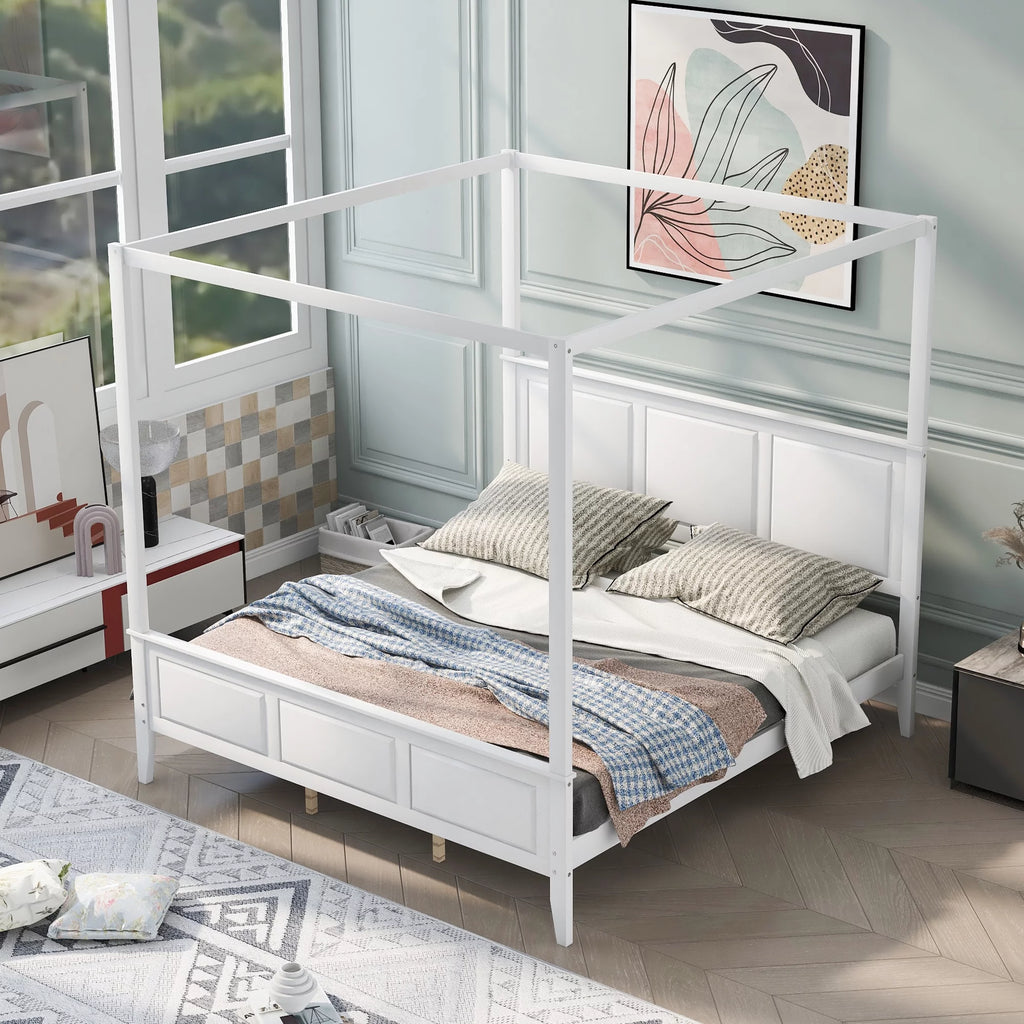 King Size Canopy Platform Bed with Headboard and Footboard W119