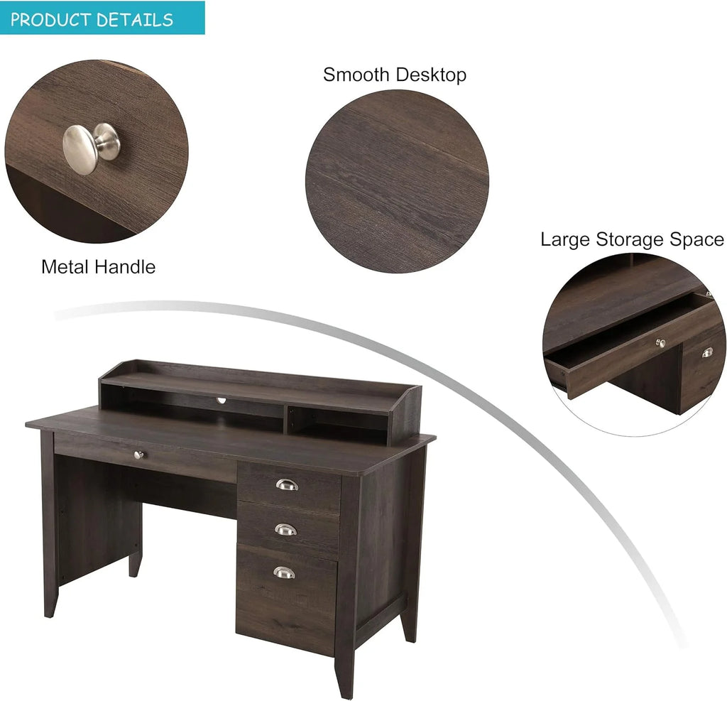 Dark Brown Wood Writing Desk with Hutch R8090
