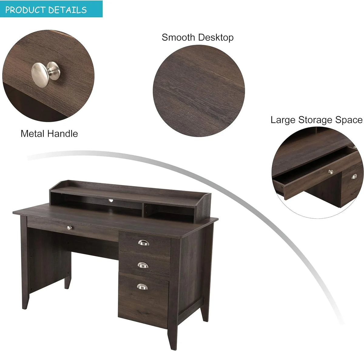 Dark Brown Wood Writing Desk with Hutch R8090