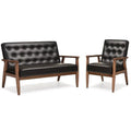 Black 2 Piece Faux Leather Loveseat and Reception Chair Set T2001