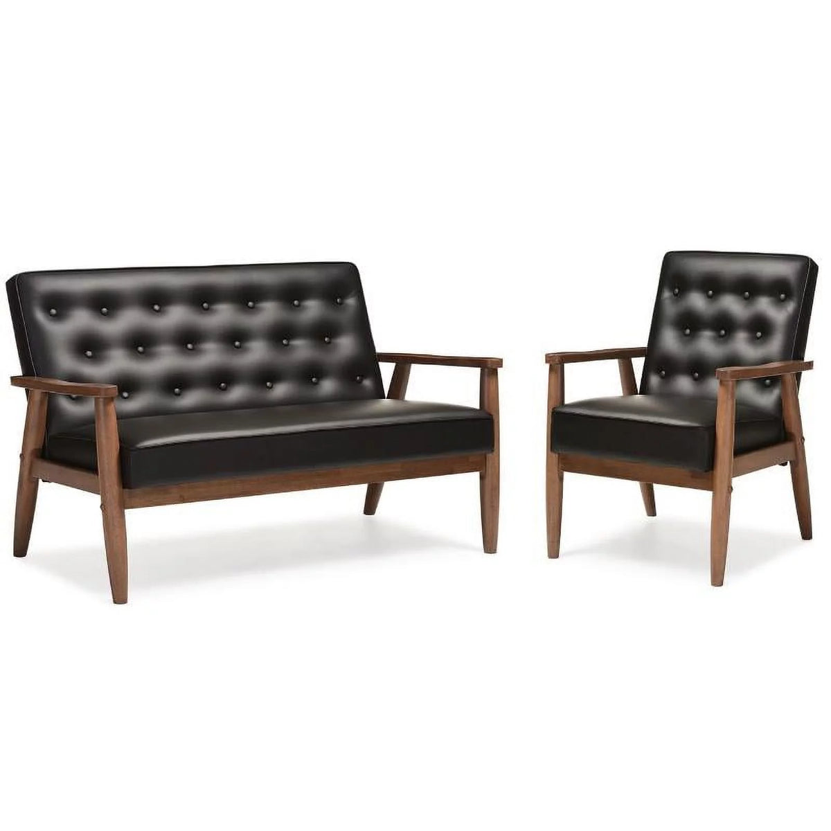 Black 2 Piece Faux Leather Loveseat and Reception Chair Set T2001