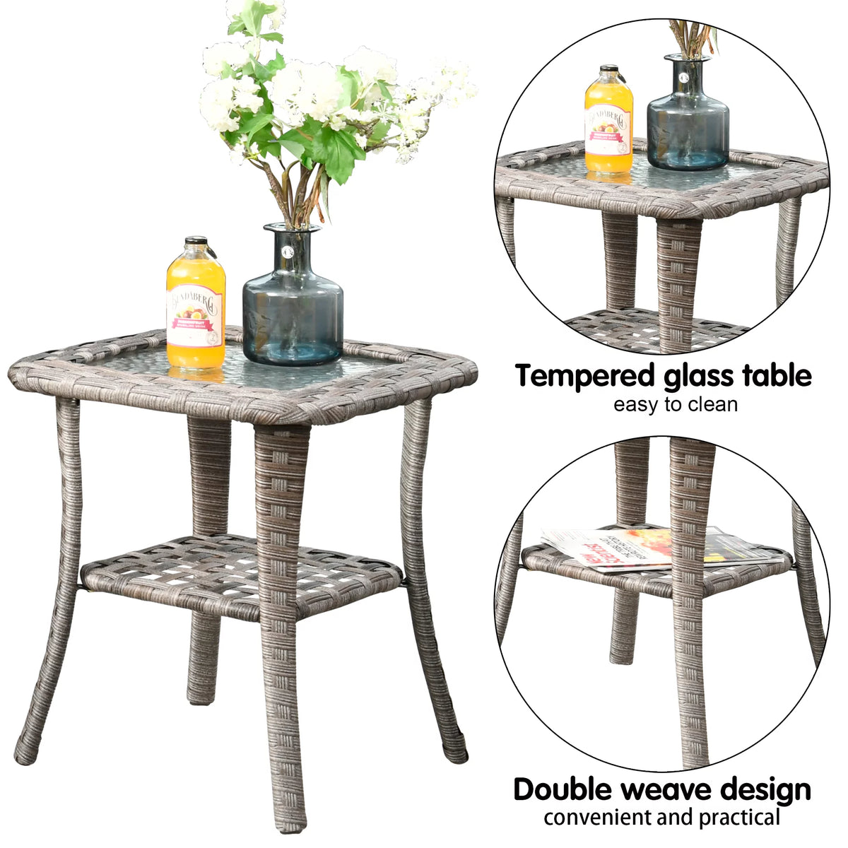 2 Pieces Wicker Bistro Set with Swivel Chairs and Coffee Table I84267
