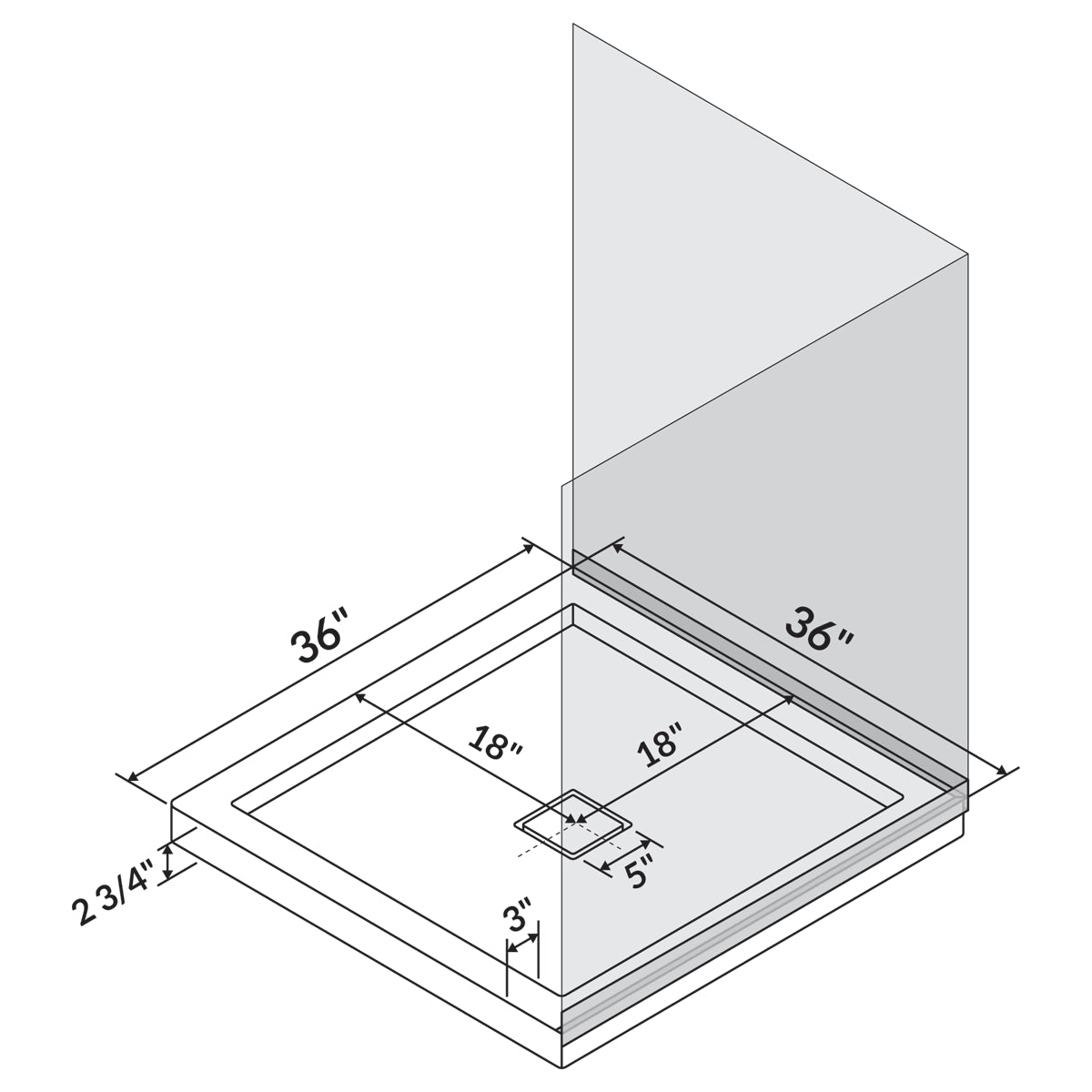 36 x 36 Left Double Threshold Shower Pan Base C86153