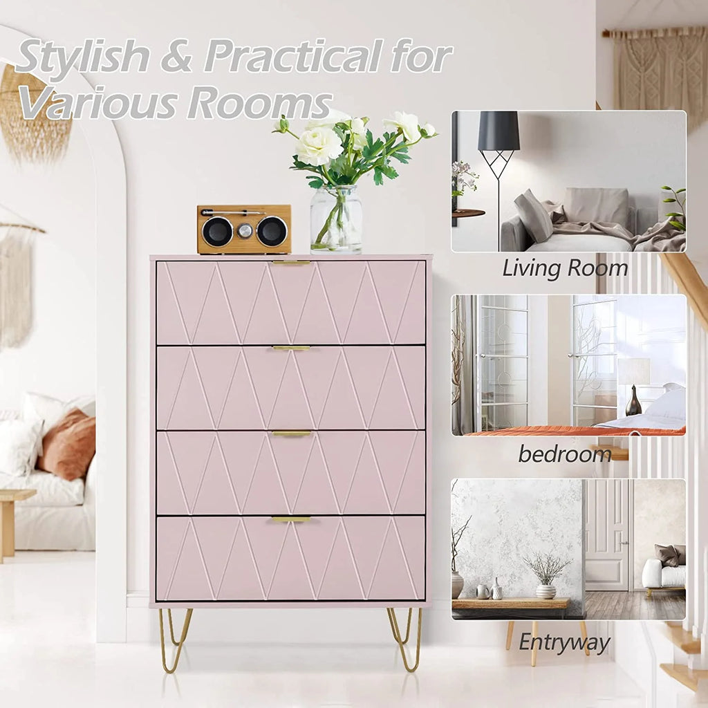 4 Drawer Dresser Chest Cabinet Organizer with Metal Legs Y563