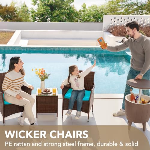3 Pieces PE Rattan Wicker Chairs with Table M3549