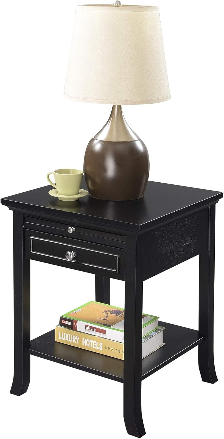 Black End Table with Drawer and Slide O86837