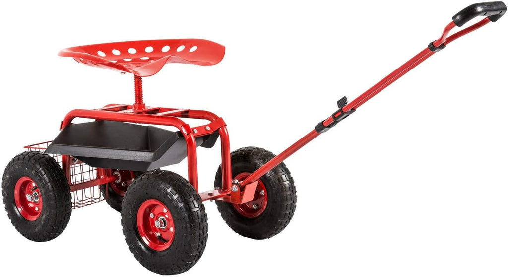 Rolling Garden Cart Work Seat with Swivel Seat & Utility Basket E415