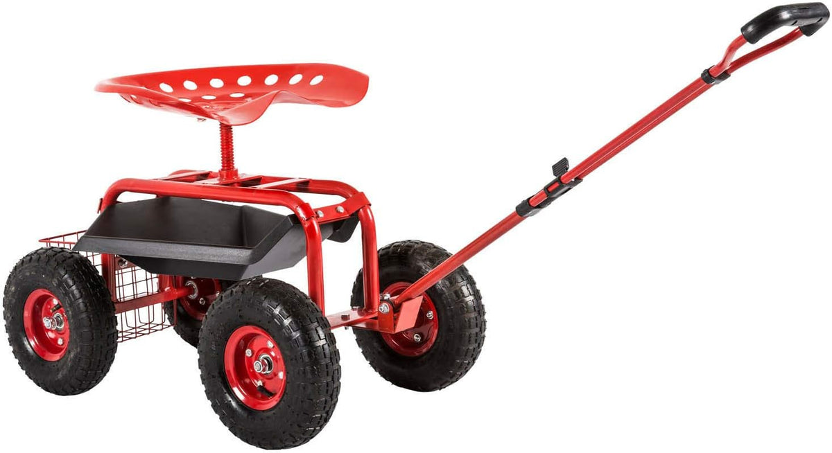 Rolling Garden Cart Work Seat with Swivel Seat & Utility Basket E415