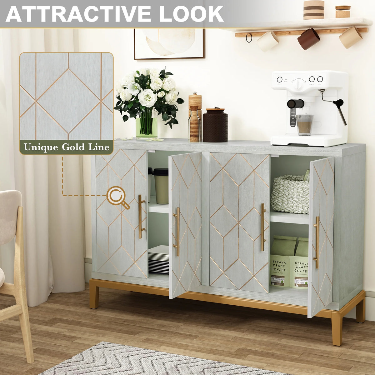 Green Accent Cabinet with Gold Trim X622129