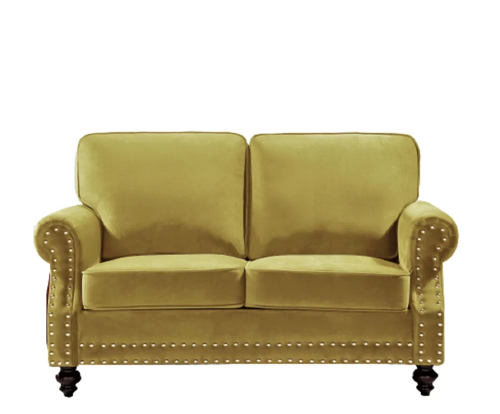 Yellow Velvet Rolled Arm Loveseat H4655