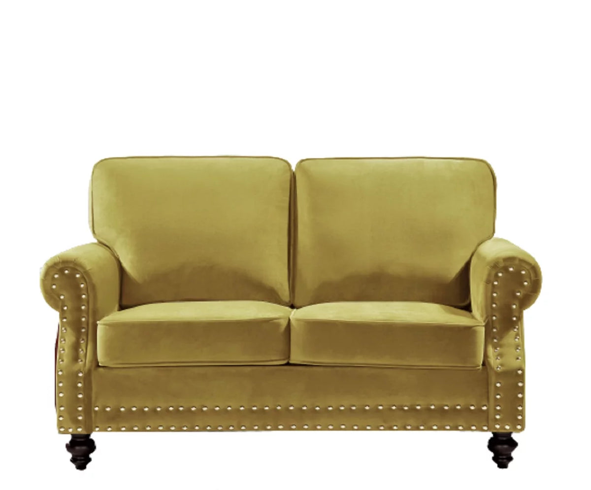 Yellow Velvet Rolled Arm Loveseat H4655