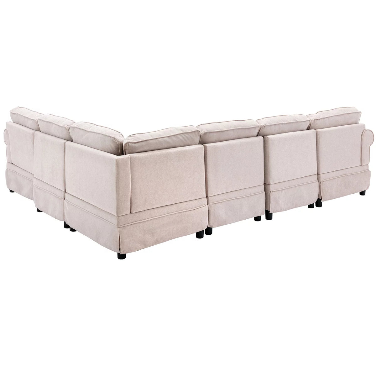 Beige Linen U Shape Convertible Sectional Sofa with Ottoman P49064