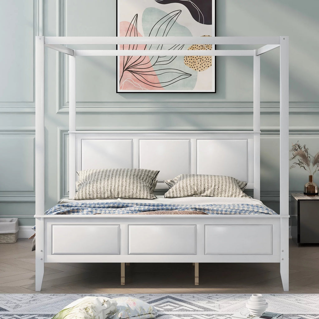 King Size Canopy Platform Bed with Headboard and Footboard W119