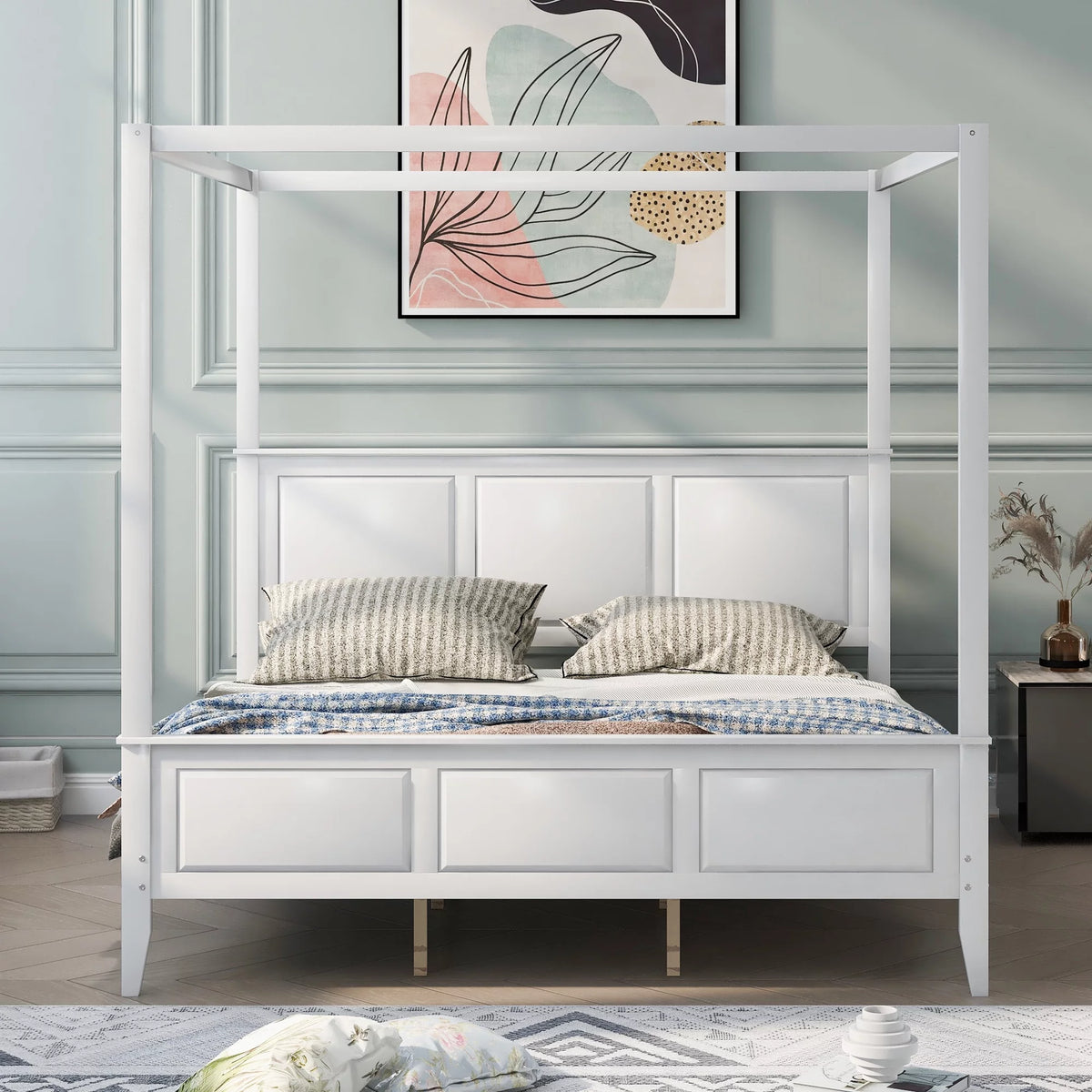King Size Canopy Platform Bed with Headboard and Footboard W119