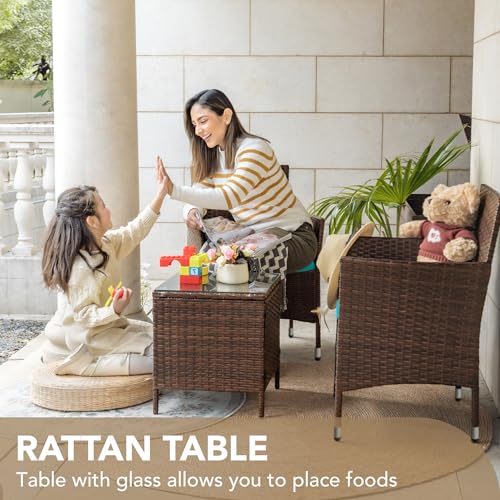3 Pieces PE Rattan Wicker Chairs with Table M3549