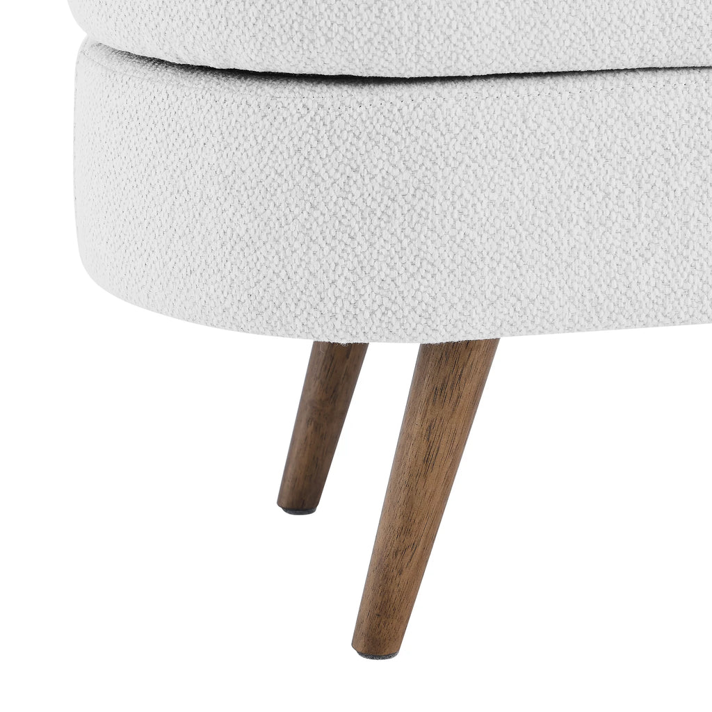 White Oval Storage Ottoman Bench with Rubber Wood Legs I5538