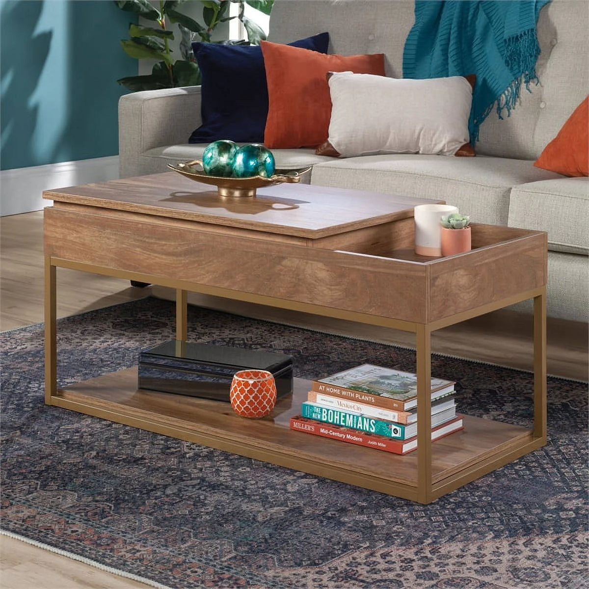 Modern Engineered Wood Lift-Top Coffee Table in Brown L662953