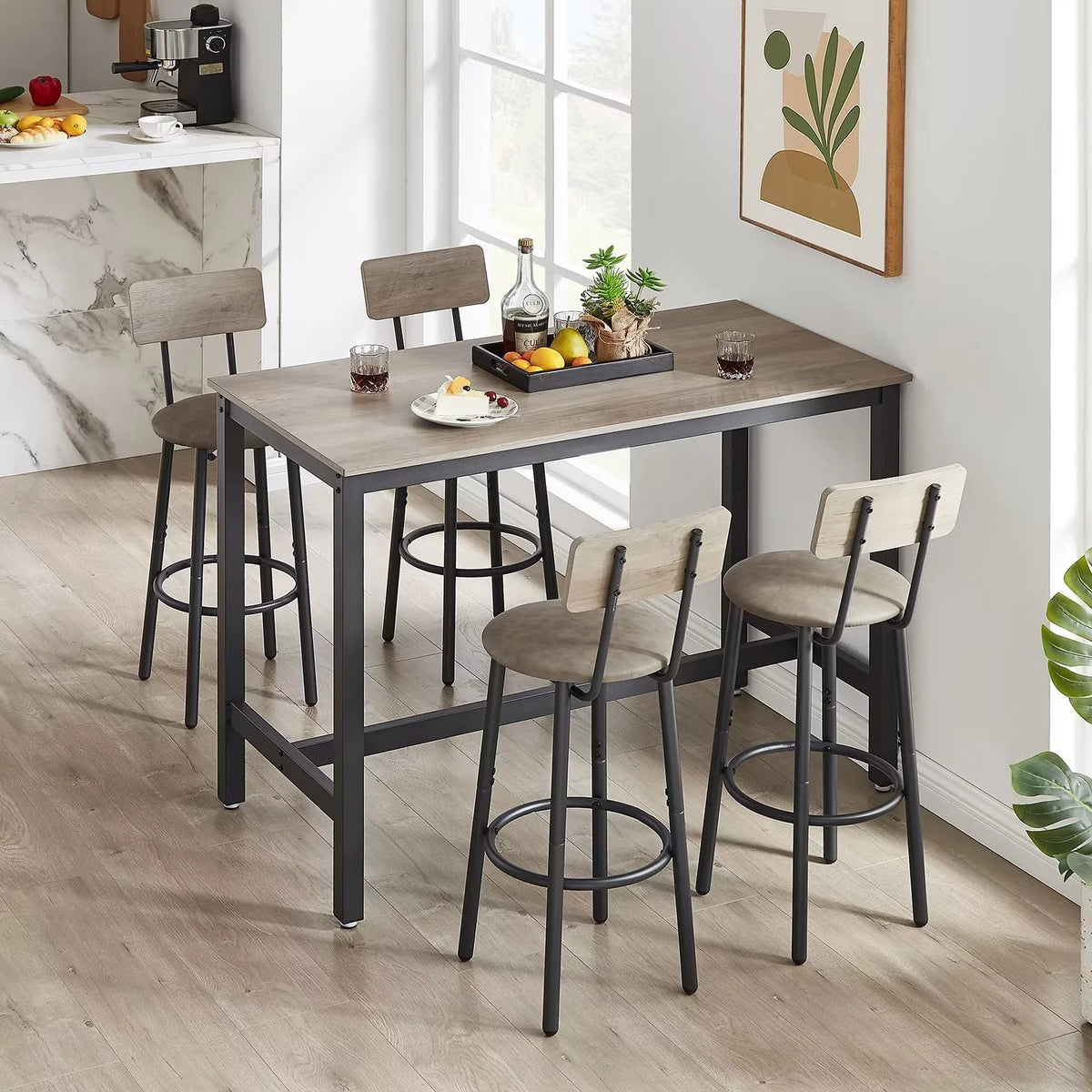 Modern Grey Bar Table and Chair Set of 5 with Backrest I619817