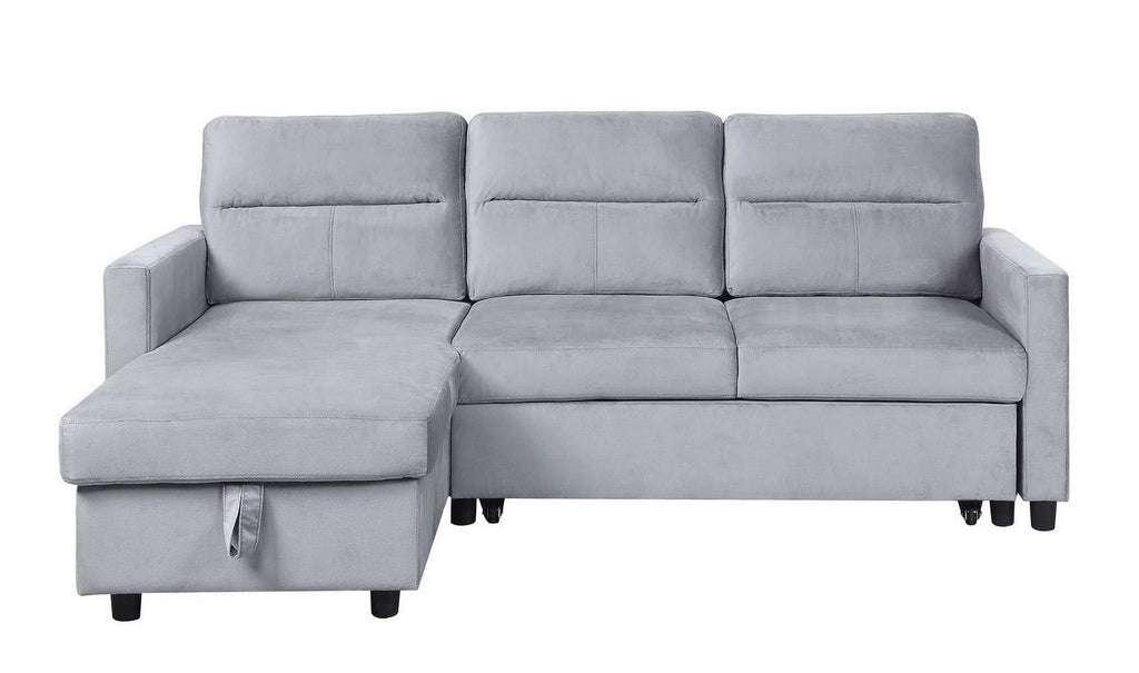 Light Gray Velvet Reversible Sleeper Sectional Sofa with Storage Chaise L3685