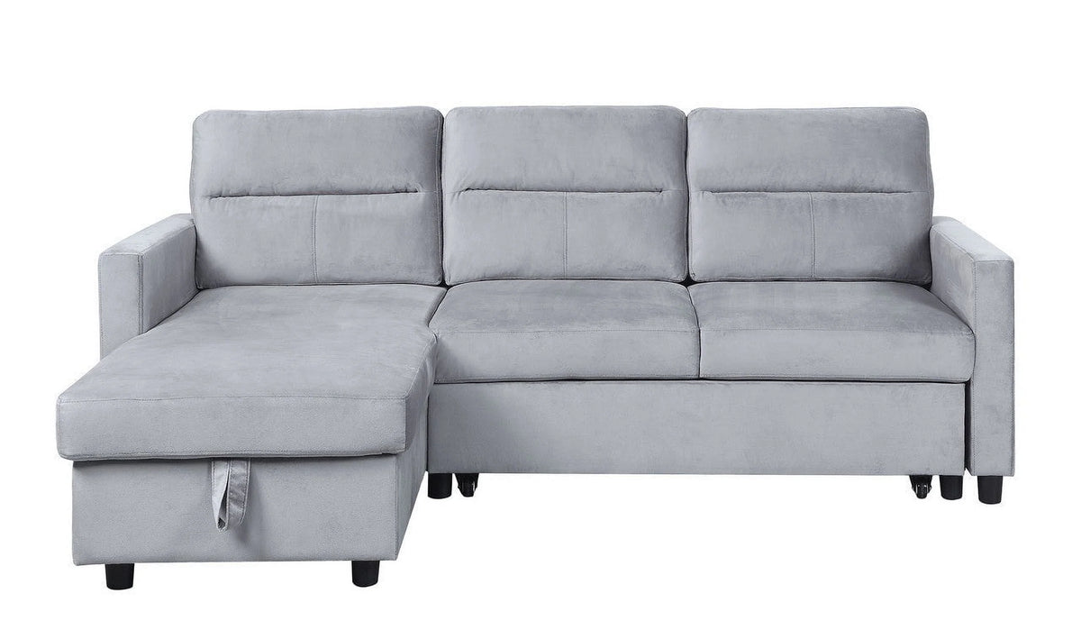 Light Gray Velvet Reversible Sleeper Sectional Sofa with Storage Chaise L3685
