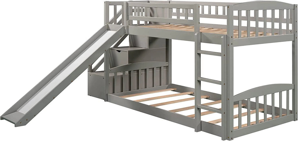 Wooden Bunk Bed with Slide and Guardrail Z9242