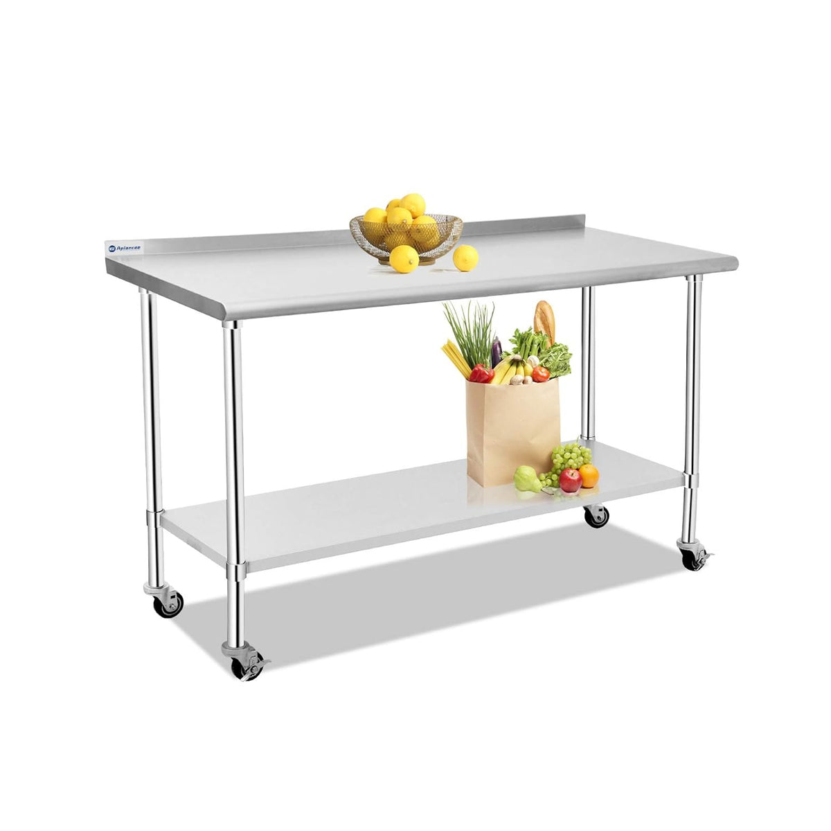 Stainless Steel Work Table 36 x 24 Inches with Caster Backsplash and Adjustable Undershelf A563706