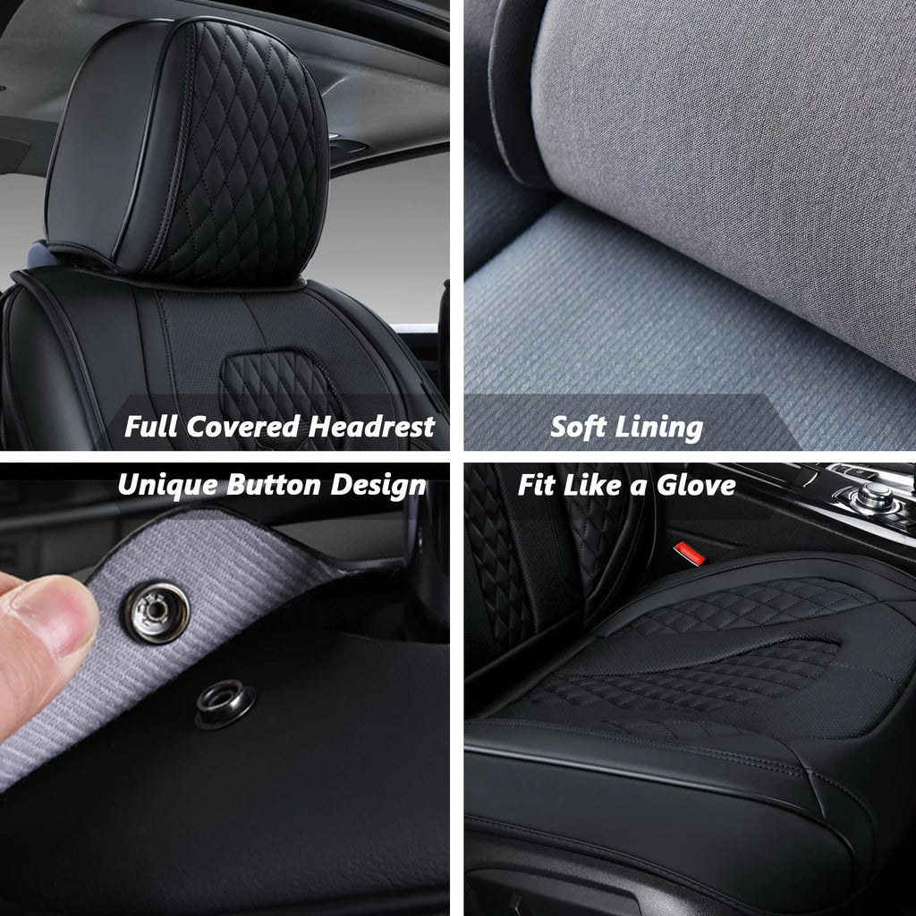 Black 5 Seats Leatherette Car Seat Covers Full Set D8295
