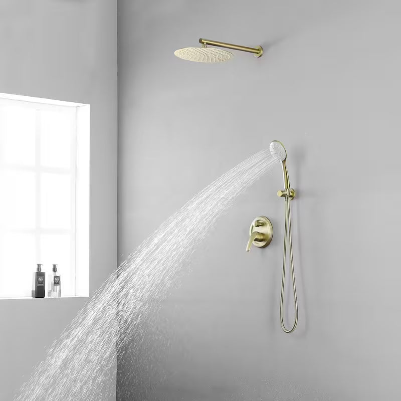 Wall Mount Dual Shower Heads with Valve in Brushed Gold W125
