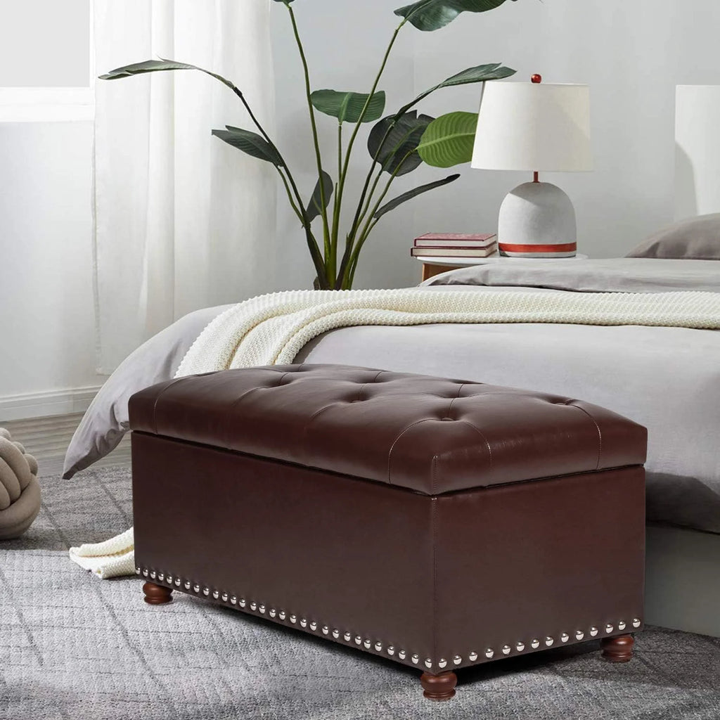 Brown Tufted Storage Ottoman Bench P268520