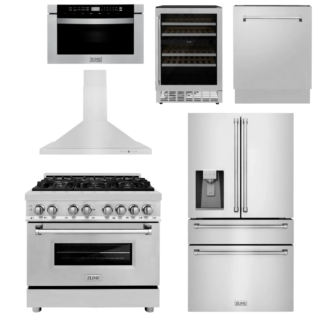 36 Dual Fuel Range, Range Hood, Refrigerator, Microwave Drawer, Dishwasher and Wine Cooler C1416