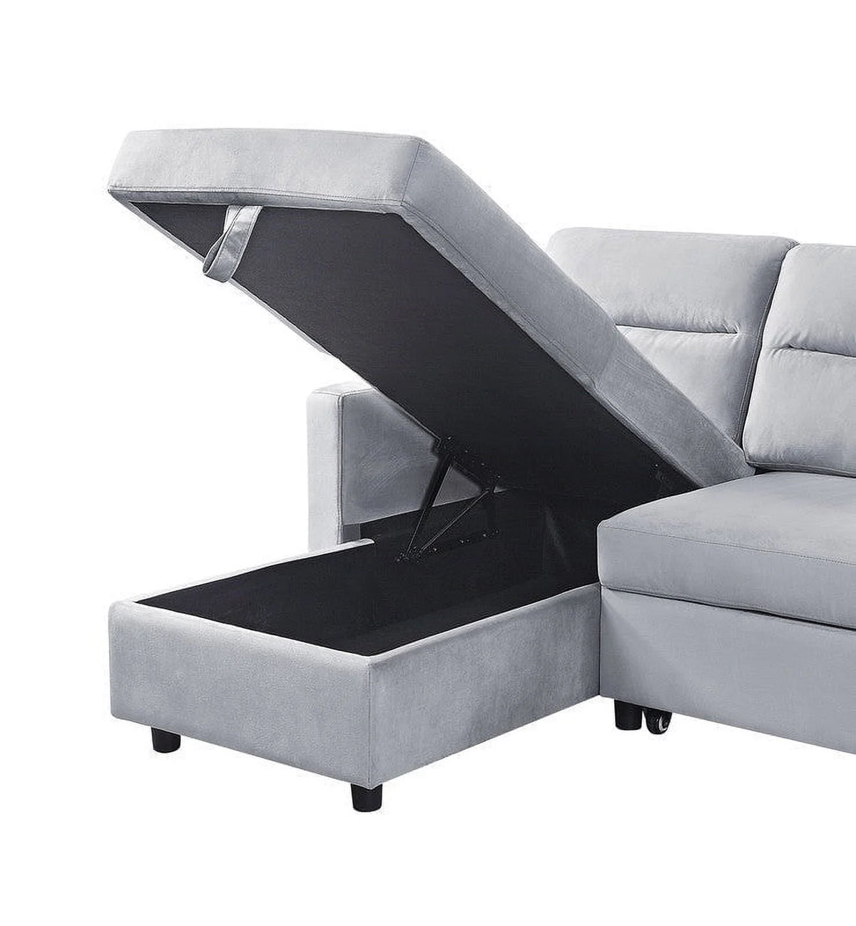 Light Gray Velvet Reversible Sleeper Sectional Sofa with Storage Chaise L3685