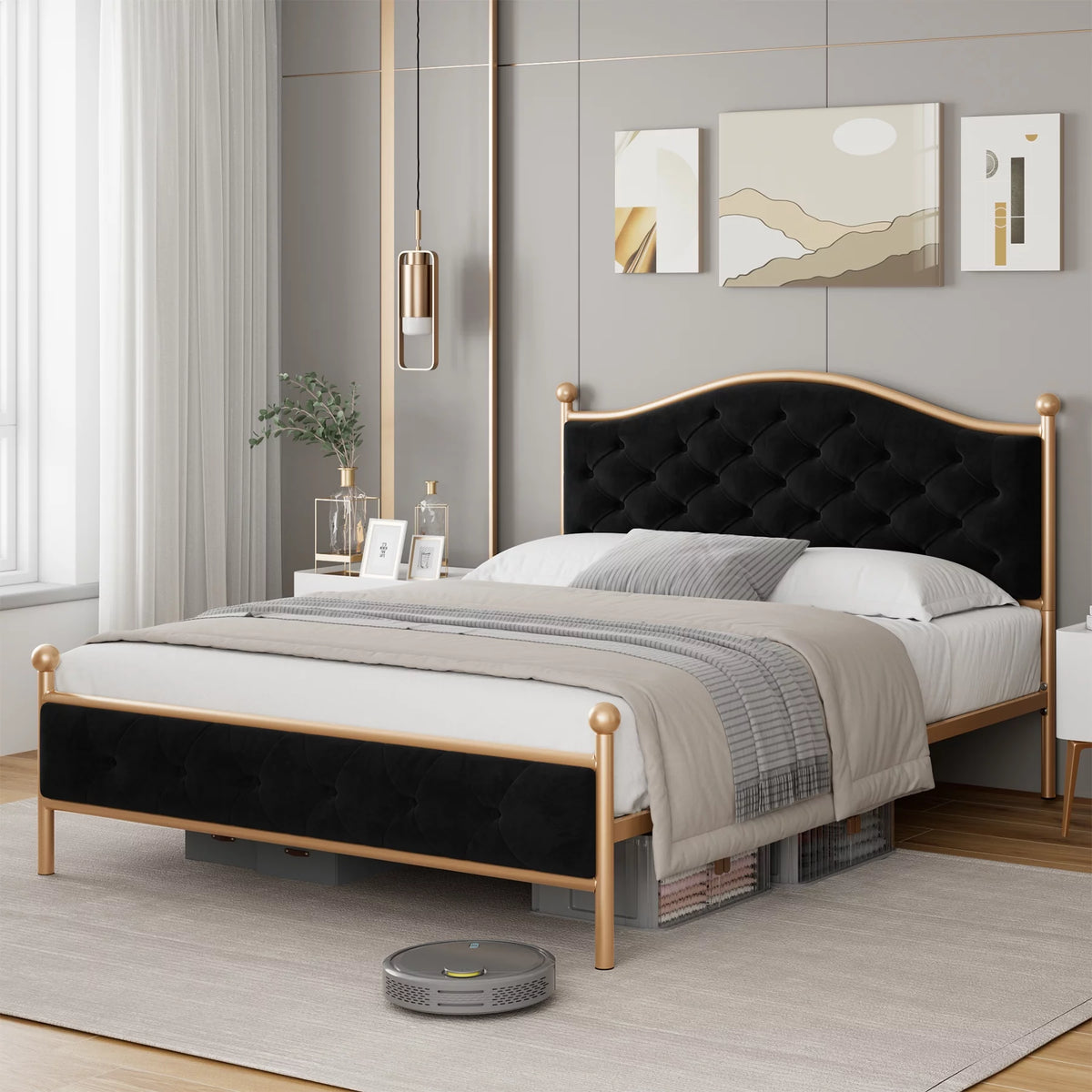 Black Queen Size Upholstered Platform Bed Frame M540