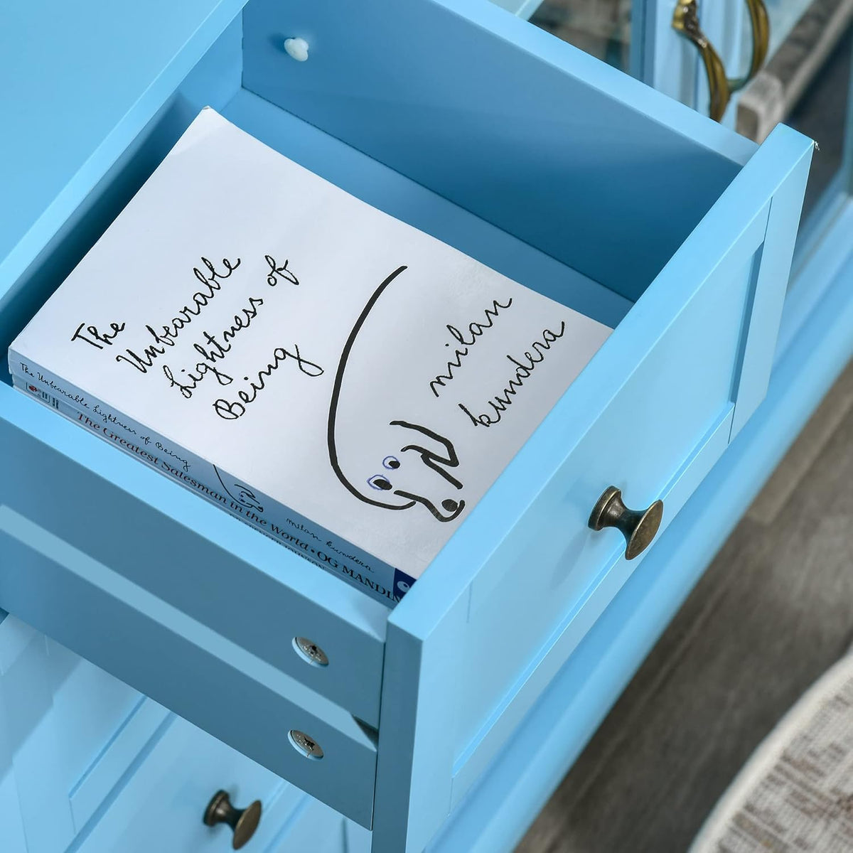 Storage Sideboard Cabinet with 4 Drawers and Glass Door Cupboard V79343