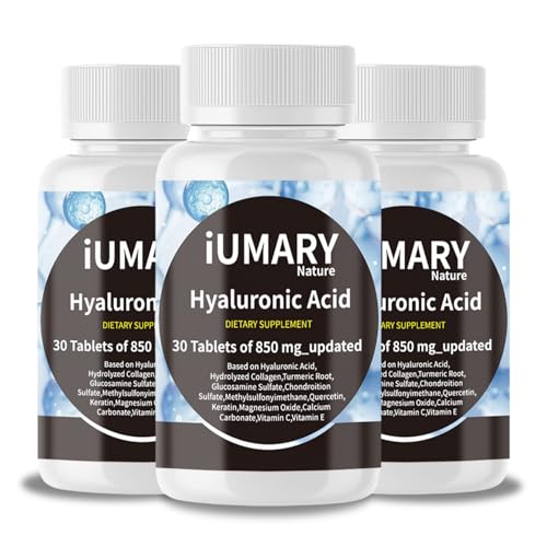 Hyaluronic Acid 850mg Dietary Supplement with Collagen 30 Tablets Pack of 3 H347