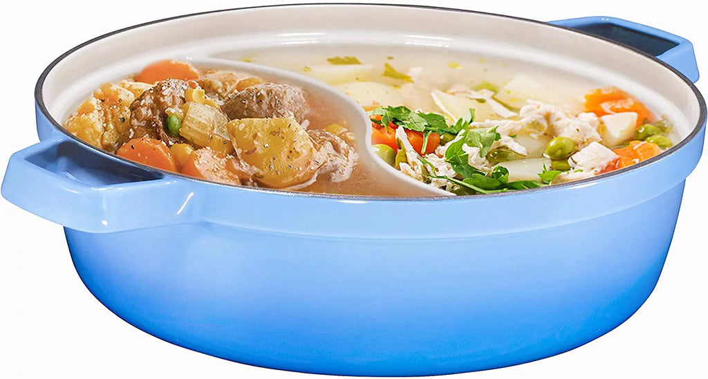 2-In-1 Cast Iron Shabu Shabu Hot Pot with Wooden Lid M218