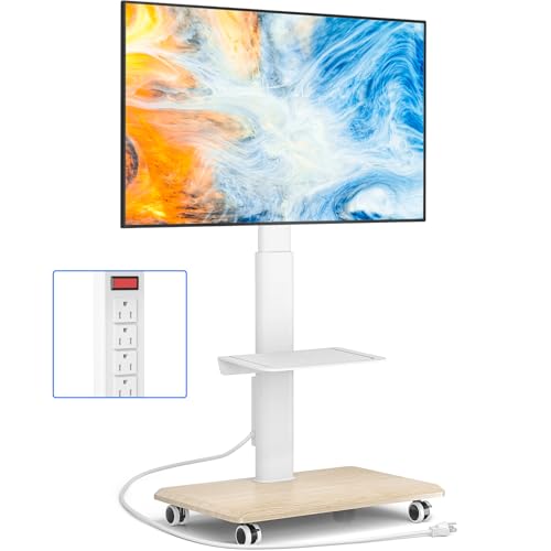 White Rolling TV Stand with Power Outlet F24170