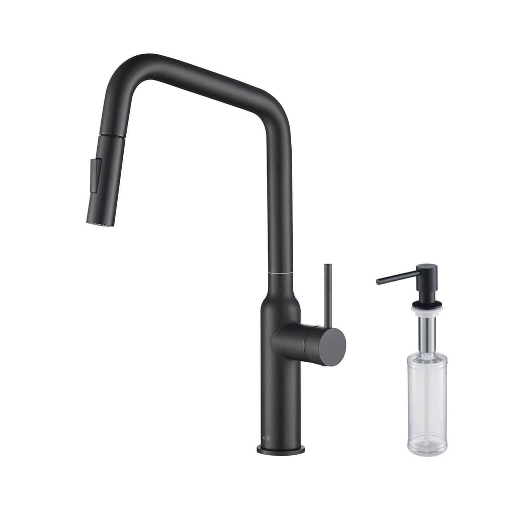 Brass Pull Out Kitchen Faucet with Sprayer Matte Black B127
