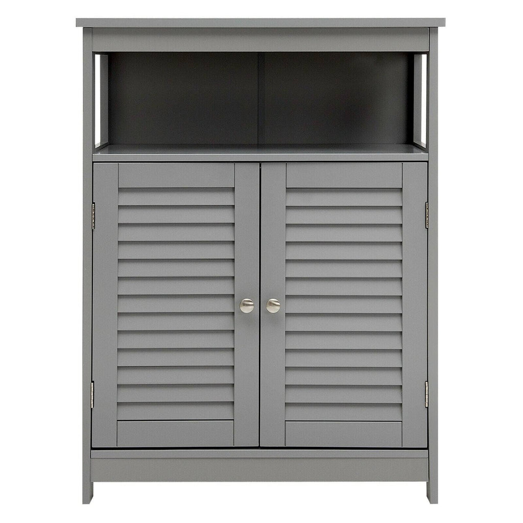 Gray Wood Freestanding Bathroom Storage Cabinet with Double Shutter Door L30554