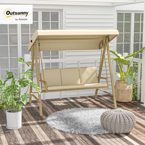 3-Seat Outdoor Porch Swing with Stand and Adjustable Canopy F2669