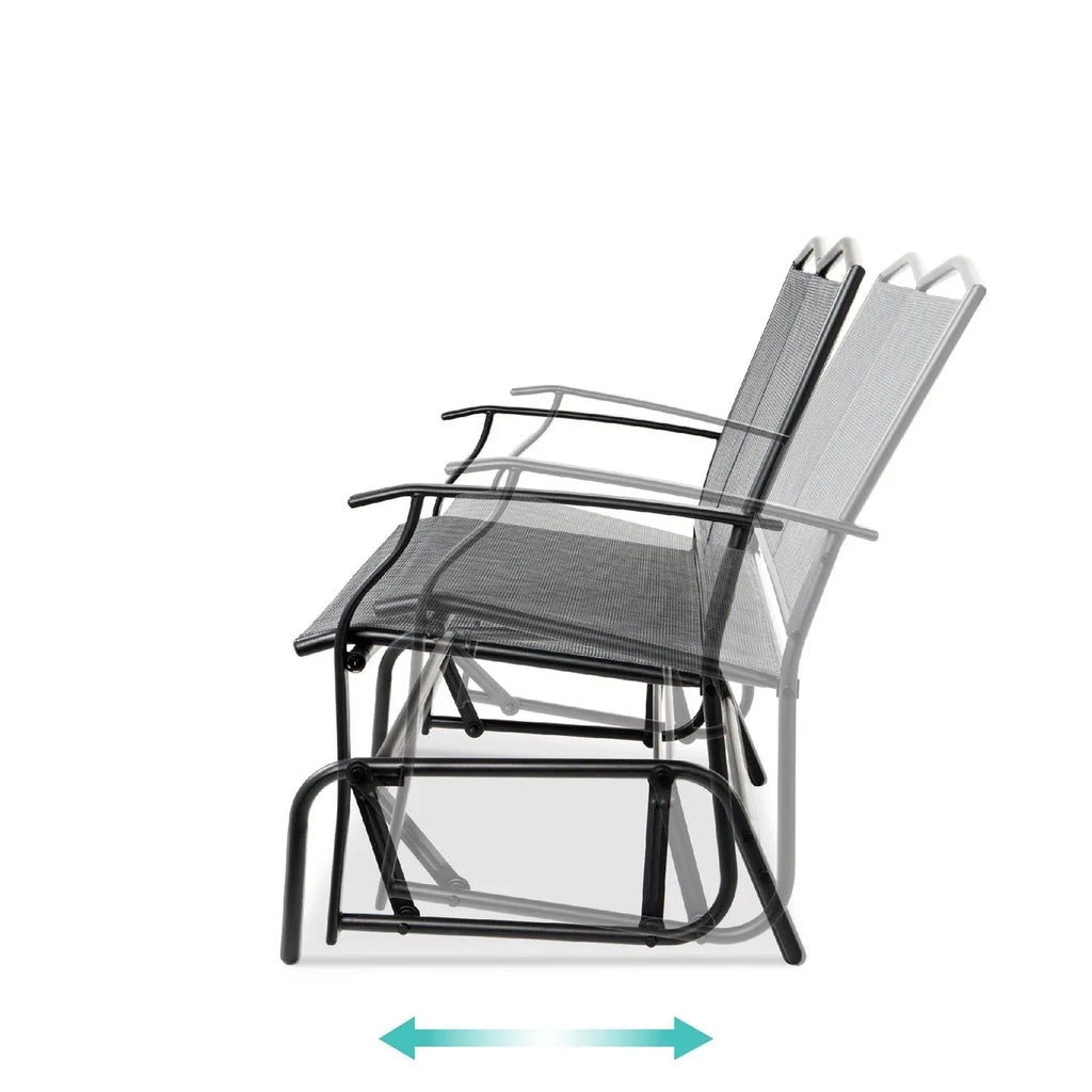 2 Seater Mesh Patio Loveseat Swing Glider with Armrests in Grey Y5601
