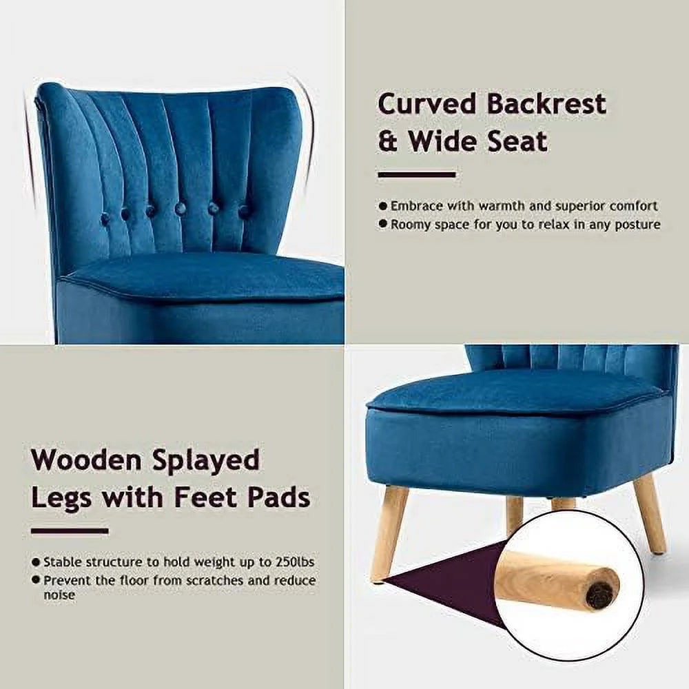Armless Velvet Accent Chair with Rubber Wood Legs R838